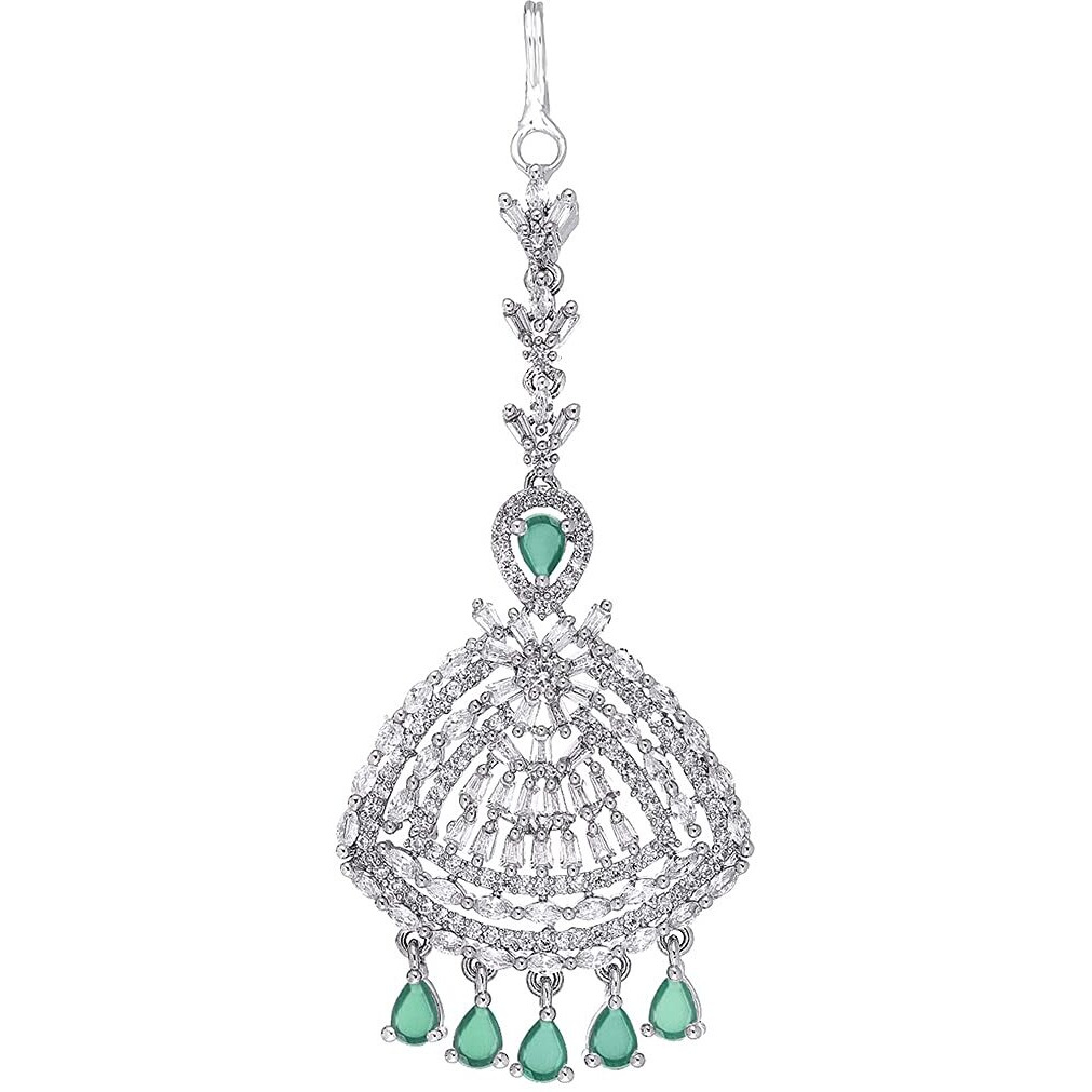 Yellow Chimes Maang Tikka for Women American Diamond Maang Tikka Rhodium Plated High Grade White AD Jewellery Maang Tikka for Women and Girls.
