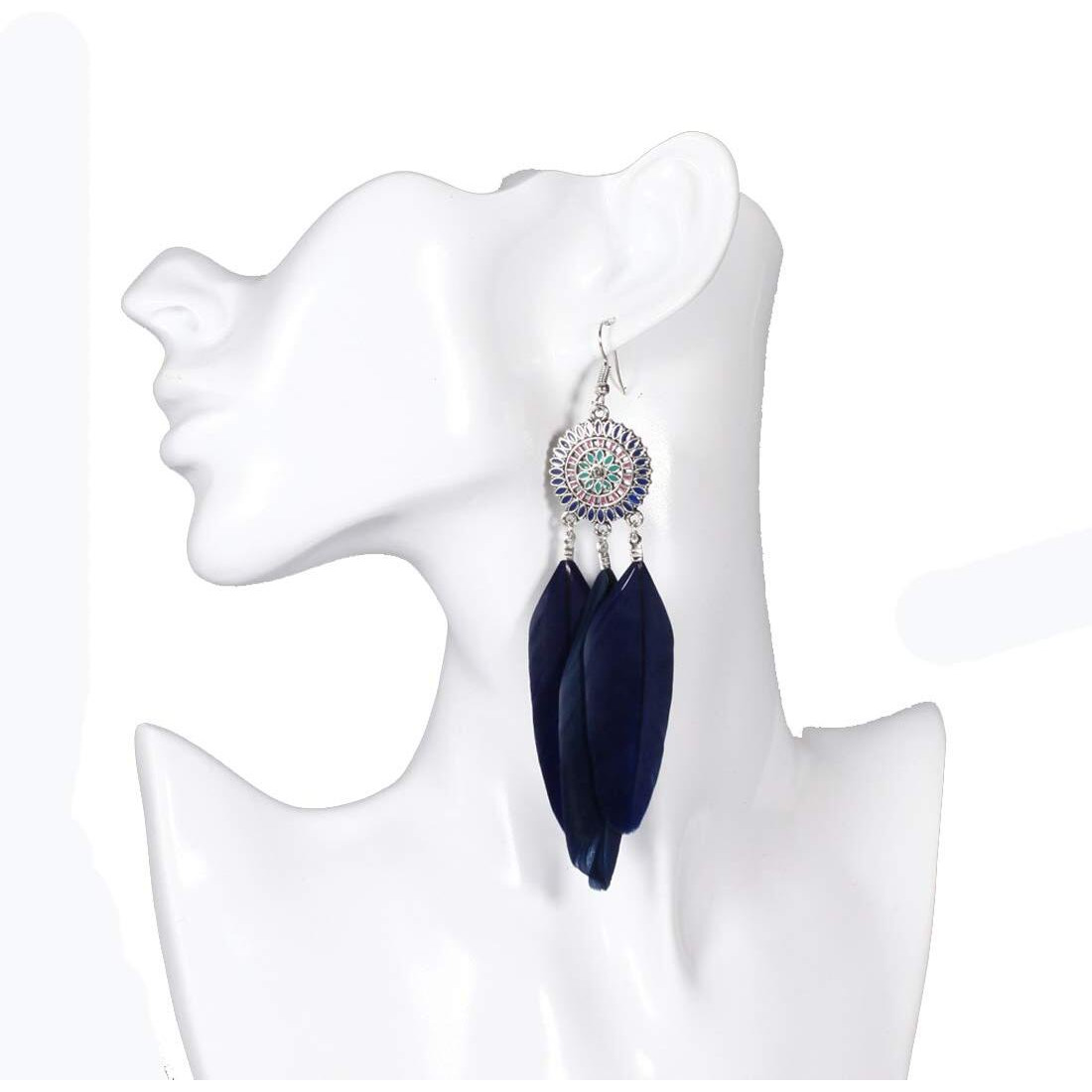 Yellow Chimes Danglers Earrings for Women | Blue Feather Silver Toned Earrings | Long Tassel Silver Plated Dangler Earrings | Birthday Gift for Girls & Women Anniversary Gift for Wife