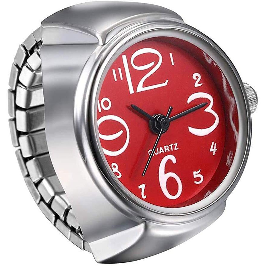 Yellow Chimes Rings for Women Stainless Steel Red Dial Analog Watch Ring Stretchable Ring Watch for Women and Girls.