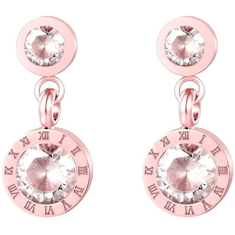 Yellow Chimes Crystal Earrings for Women Western Style Rose Gold Plated Stainless Steel Roman Numericals Engraved Crystal Drop Earrings for Women and Girls