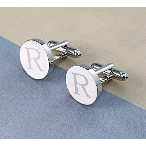 Yellow Chimes Exclusive Collection Alphabet Letters Stainless Steel Statement Cufflinks for Men (Silver R Cufflinks)