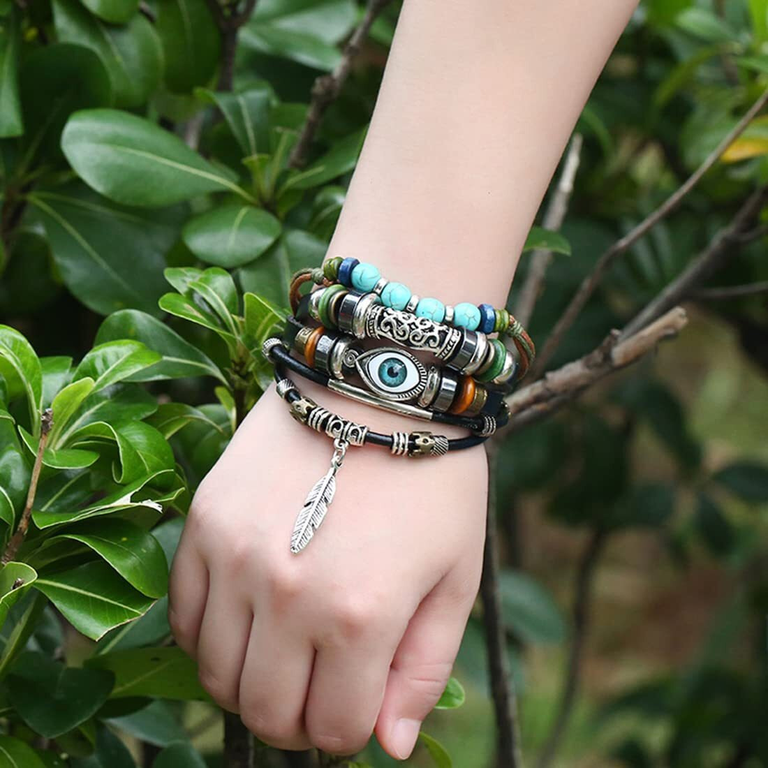 Yellow Chimes Evil Eye Wrap Collection Charm Bracelet for Men (Black)(YCFJBR-B31EVIL-BK)