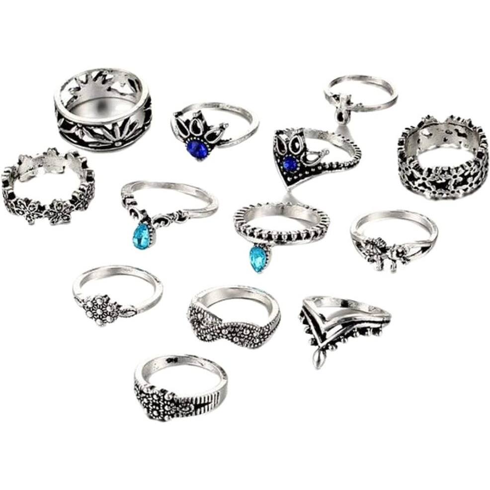 Yellow Chimes Rings for Women and Girls Fashion Aesthetic Ring Set Oxidised Silver Toned Aesthetic Rings Vintage Style Midi Finger 13 PCS Knuckle Rings Set | Birthday Gift For Girls & Women