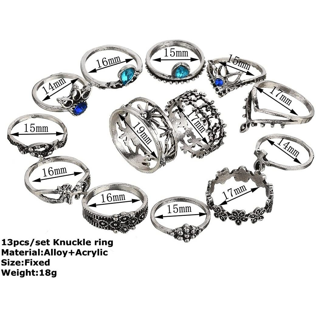 Yellow Chimes Rings for Women and Girls Fashion Aesthetic Ring Set Oxidised Silver Toned Aesthetic Rings Vintage Style Midi Finger 13 PCS Knuckle Rings Set | Birthday Gift For Girls & Women