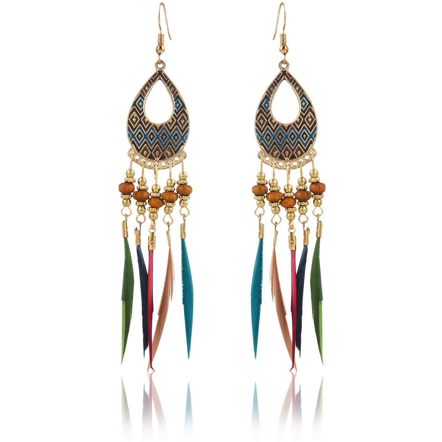 Yellow Chimes Danglers Earrings for Women | Multicolored Beads Earrings | Long Tassel Gold Plated Dangler Earrings | Birthday Gift For Girls Anniversary Gift for Wife