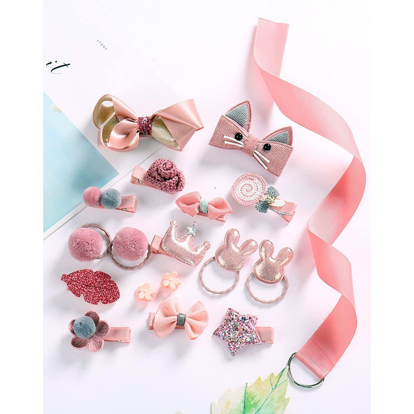 Melbees by Yellow Chimes Kids Hair Accessories for Girls Hair Accessories Combo Set Peach 18 Pcs Baby Girls Hair Clips Set Cute Ponytail Holder Claw Clip Bow Clips For Girls Kids Teens Toddlers