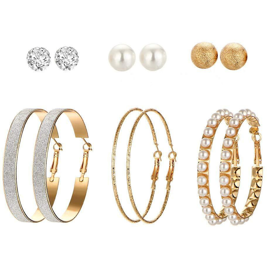 Yellow Chimes Earrings for Women & Girls | Fashion Multicolor Stud and Hoops Earring Set | Gold Plated Studs and Hoops | Round Shaped Western Pearl Hoop Earrings Combo | Birthday & Anniversary Gift