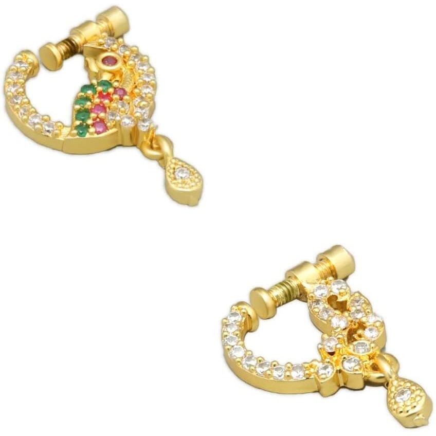 Yellow Chimes Nose Rings for Women Set of 2 Pcs Nosepins Traditional Gold-Plated White & Pink American Diamond Nose Pins for Women and Girls