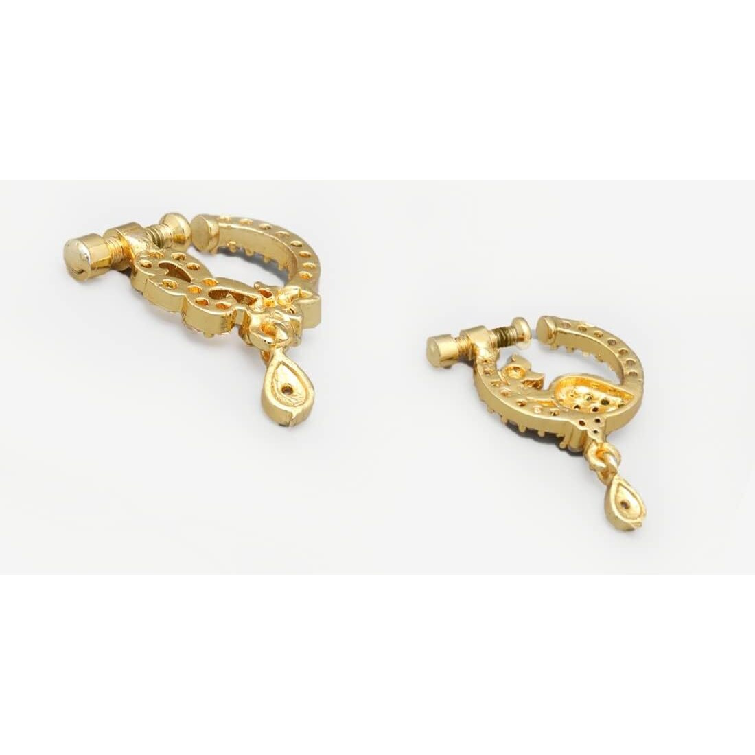 Yellow Chimes Nose Rings for Women Set of 2 Pcs Nosepins Traditional Gold-Plated White & Pink American Diamond Nose Pins for Women and Girls