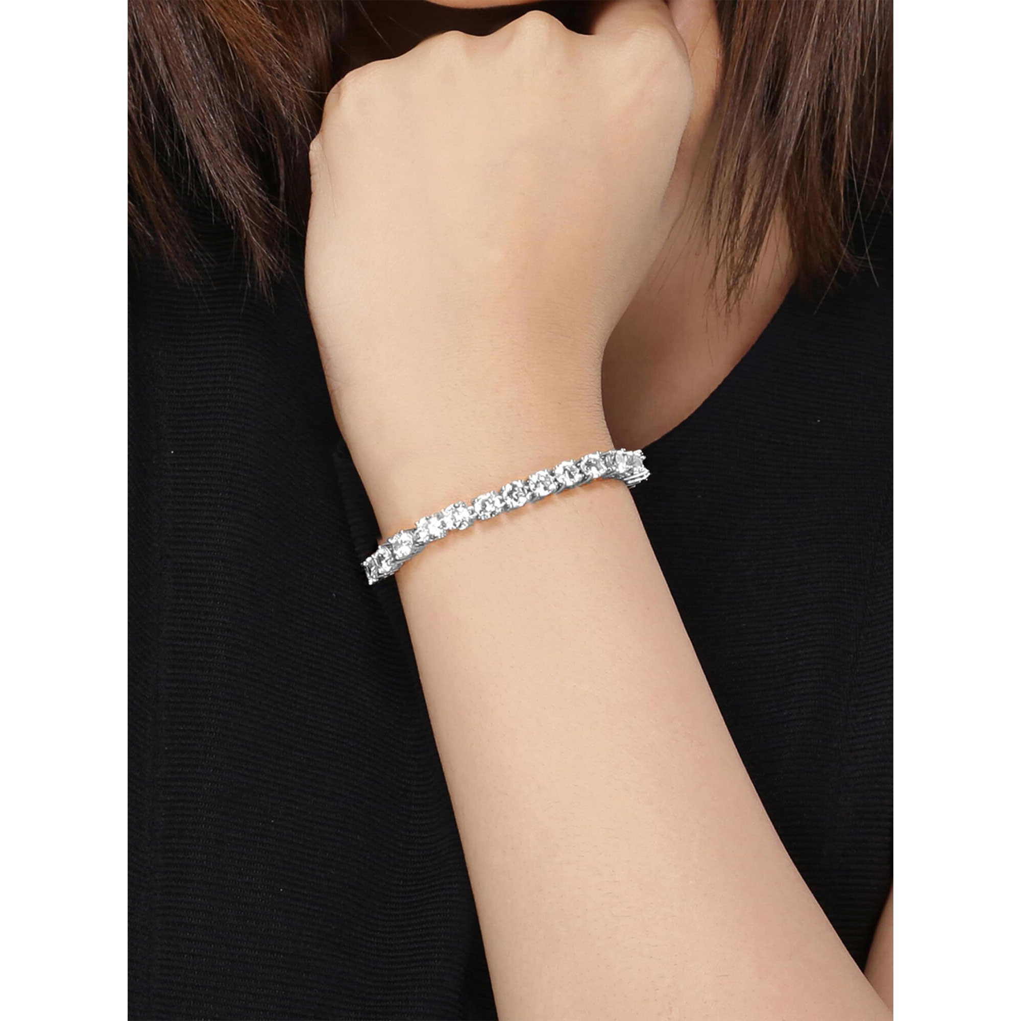 Yellow Chimes Women Crystal Bracelets | Silver Toned Bracelets For Women | White CZ Crystals Bracelet For Woman | Birthday Gift for Girls & Women Anniversary Gift for Wife