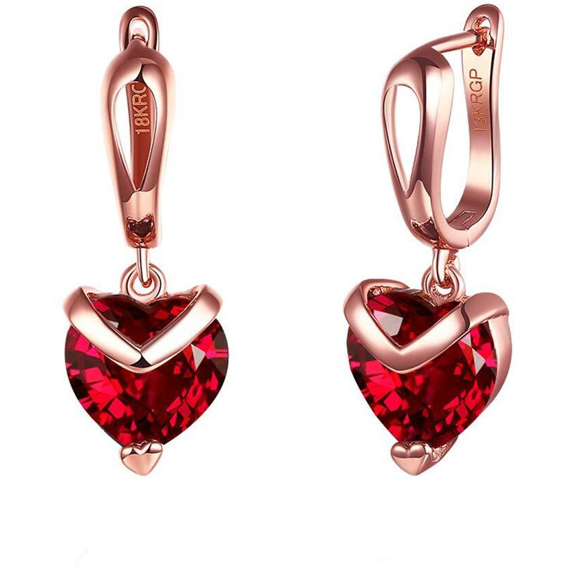 Yellow Chimes Drop Earrings for Women Fashion Red Crystal Drop Earrings | Heart Shaped Rosegold Plated Drop Earrings for Girls | Birthday Gift For Girls & Women Anniversary Gift for Wife