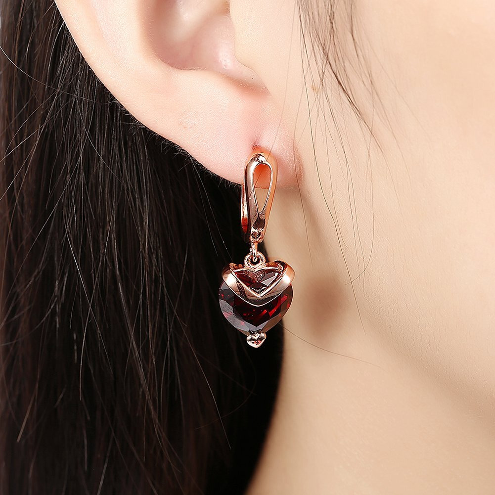 Yellow Chimes Drop Earrings for Women Fashion Red Crystal Drop Earrings | Heart Shaped Rosegold Plated Drop Earrings for Girls | Birthday Gift For Girls & Women Anniversary Gift for Wife