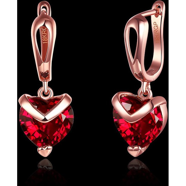 Yellow Chimes Drop Earrings for Women Fashion Red Crystal Drop Earrings | Heart Shaped Rosegold Plated Drop Earrings for Girls | Birthday Gift For Girls & Women Anniversary Gift for Wife