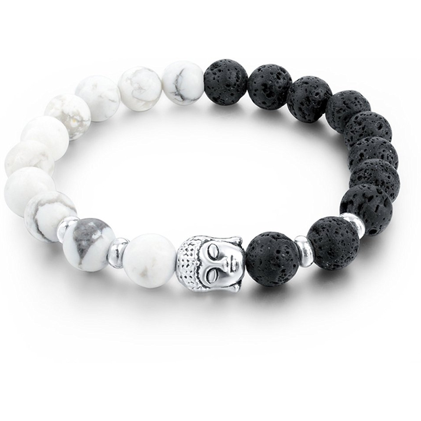 Yellow Chimes Bracelets for Men and Boys White Black Beads Bracelet for Men | DVine Buddha Beads Bracelet Stretchable Mens Bracelet | Birthday Gift for Men and Boys Anniversary Gift for Husband