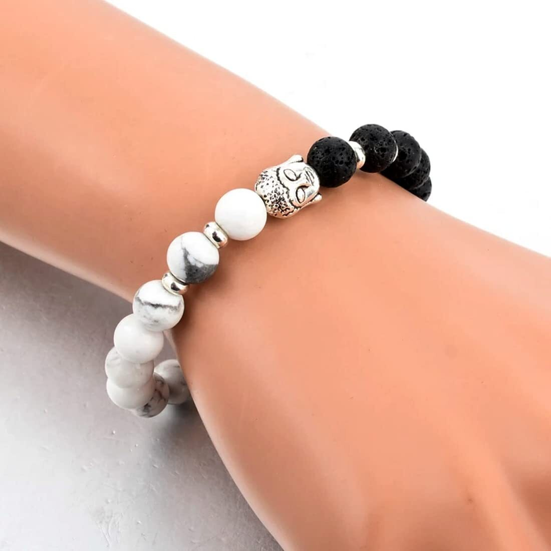 Yellow Chimes Bracelets for Men and Boys White Black Beads Bracelet for Men | DVine Buddha Beads Bracelet Stretchable Mens Bracelet | Birthday Gift for Men and Boys Anniversary Gift for Husband