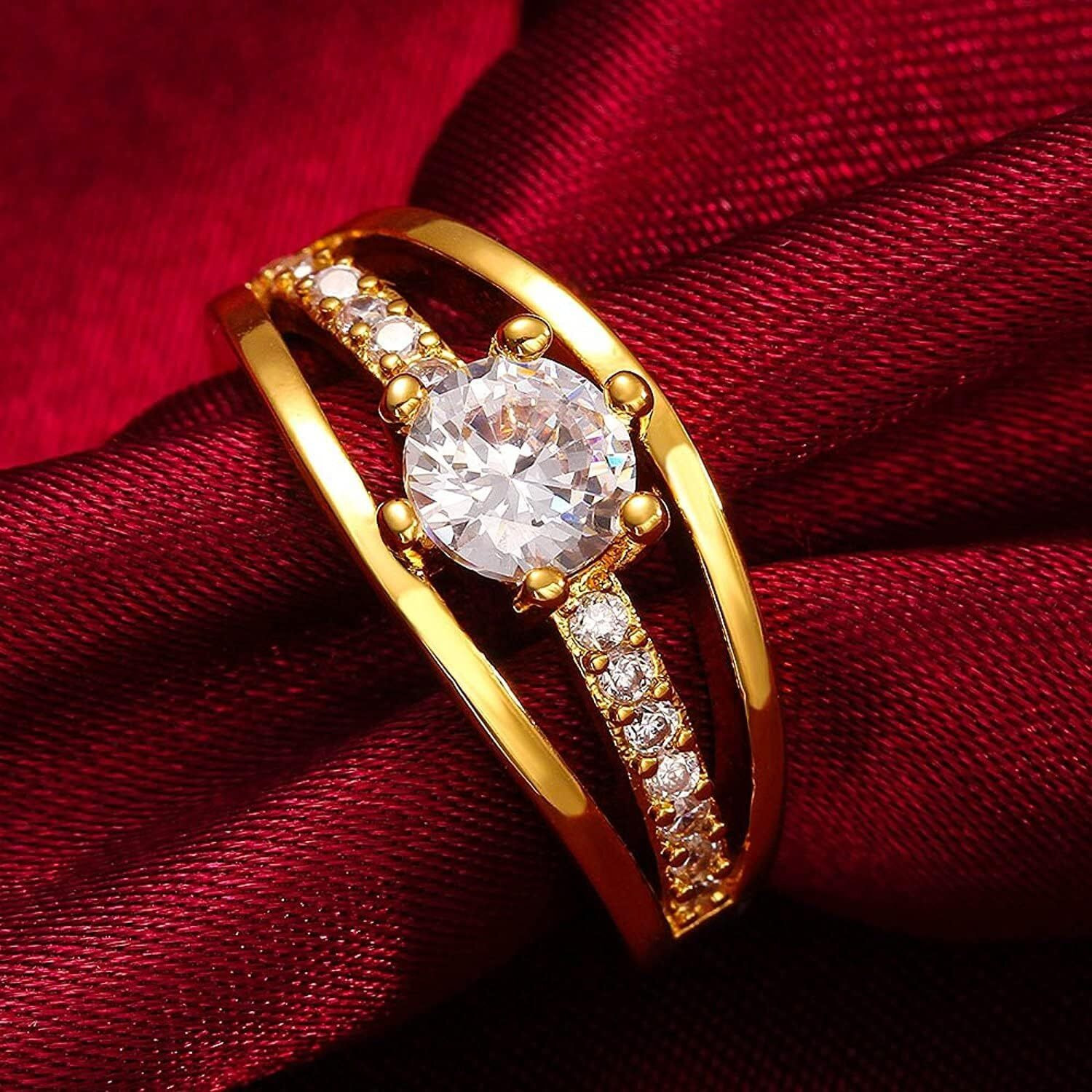 Yellow Chimes Rings for Women and Girls | Gold White Crystal Studded Adjustable Ring | Gold Plated Finger Rings | Birthday Gift for Girls and Women Anniversary Gift for Wife