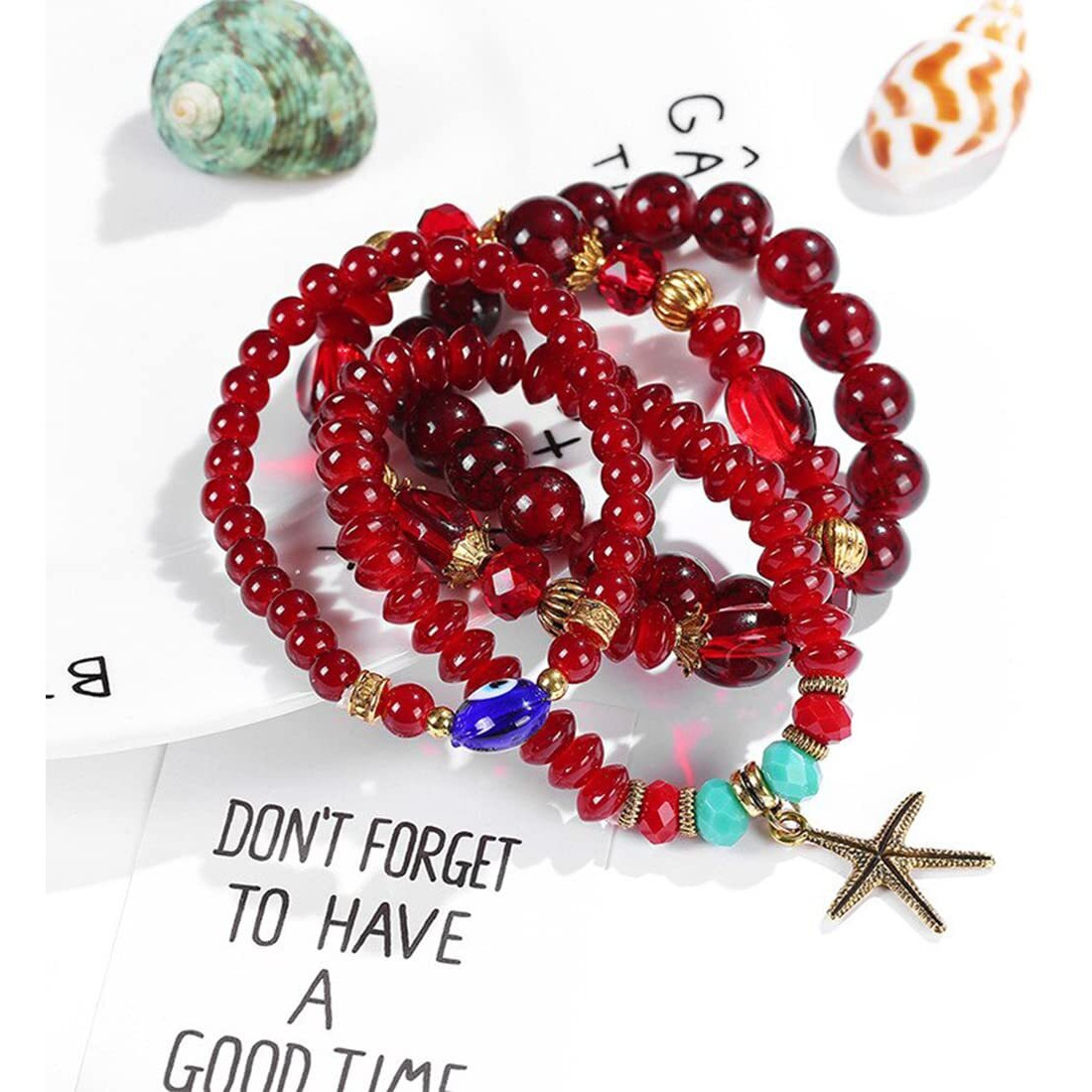 Yellow Chimes Bracelet for Women and Girls Evil Eye Nazariya Bracelets for Women | 4 Pcs Red Beads Layered Bracelet | Birthday Gift For girls and women Anniversary Gift for Wife