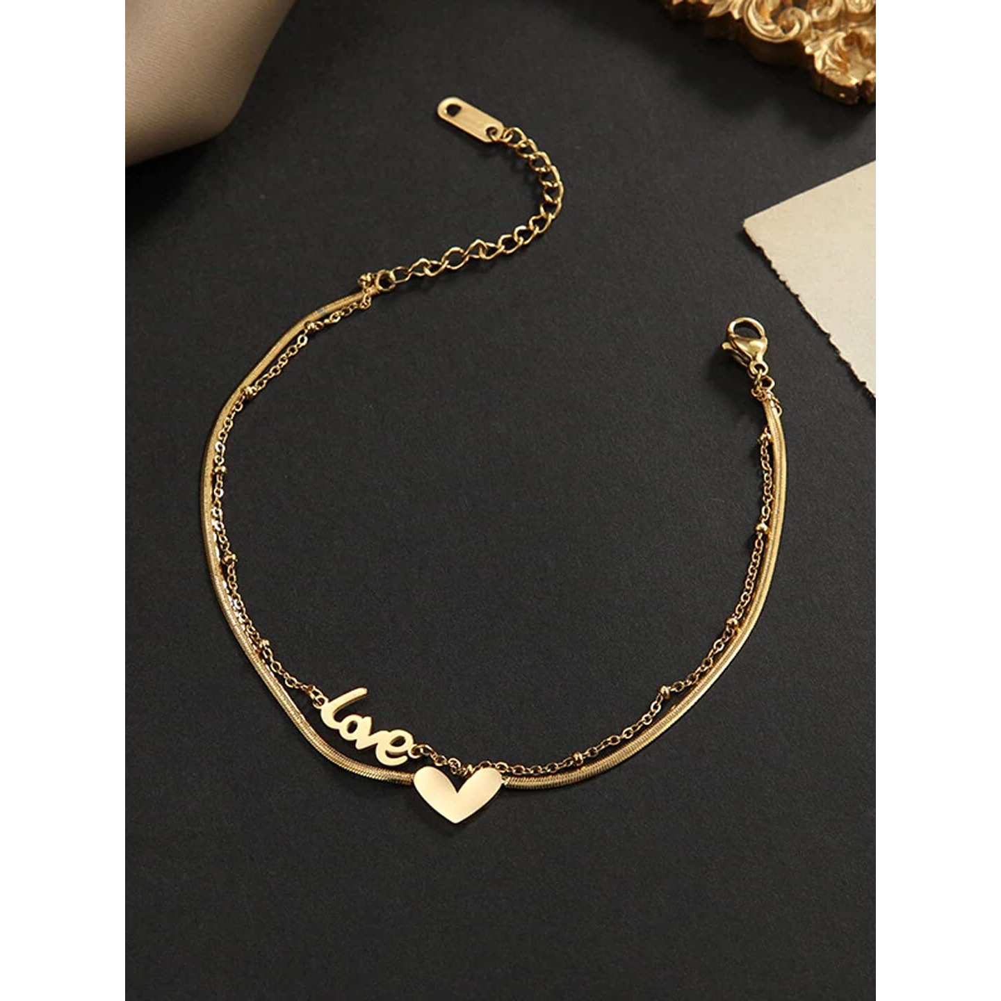 Yellow Chimes Anklets for Women Gold-Plated Layered Love Heart Chain Anklet For Women and Girls