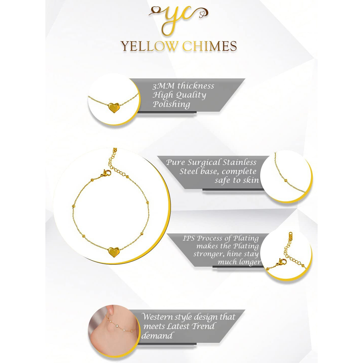 Yellow Chimes Anklets for Women Gold-Plated Heart-Shaped Fashion Anklet Payal for Women and Girls Valentine Gift for Girls