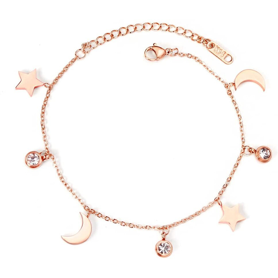 Yellow Chimes Anklets for Women Rose Gold-Plated Stainless Steel Moon & Star Charms Anklet For Women and Girls Valentine Gift for Girls