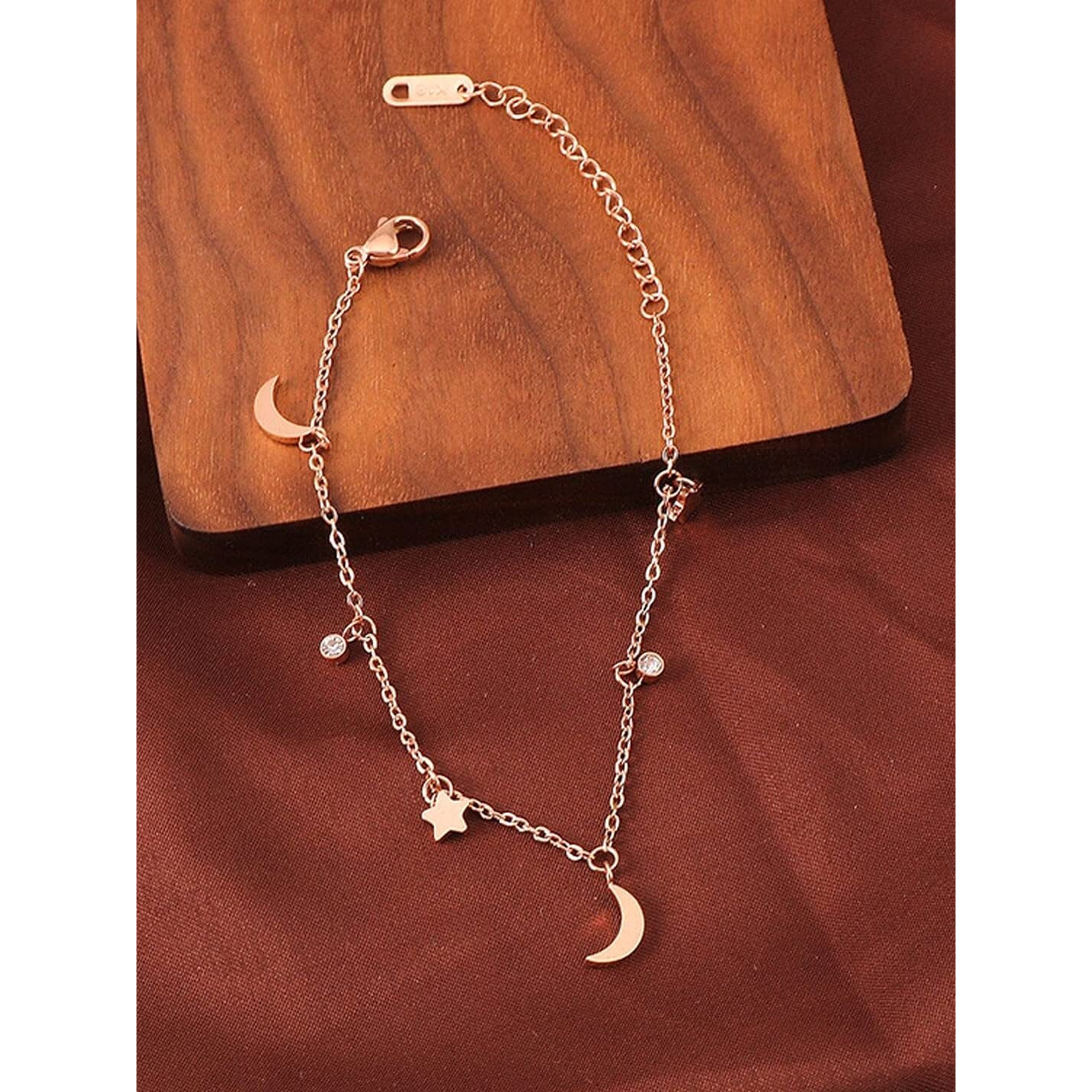 Yellow Chimes Anklets for Women Rose Gold-Plated Stainless Steel Moon & Star Charms Anklet For Women and Girls Valentine Gift for Girls