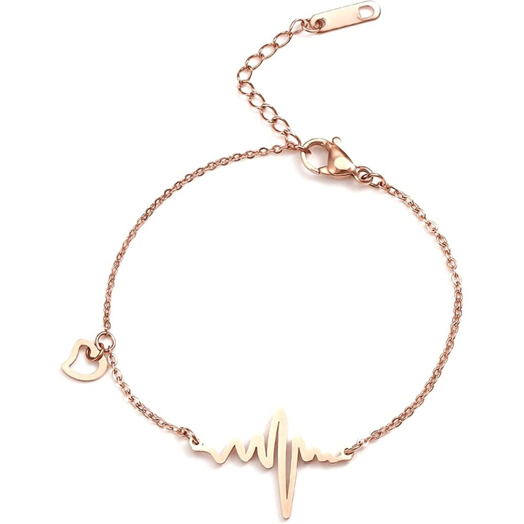 Yellow Chimes Anklets for Women Rose Gold-Plated Stainless Steel Heartbeat Charm Anklet For Women and Girls Valentine Gift for Girls