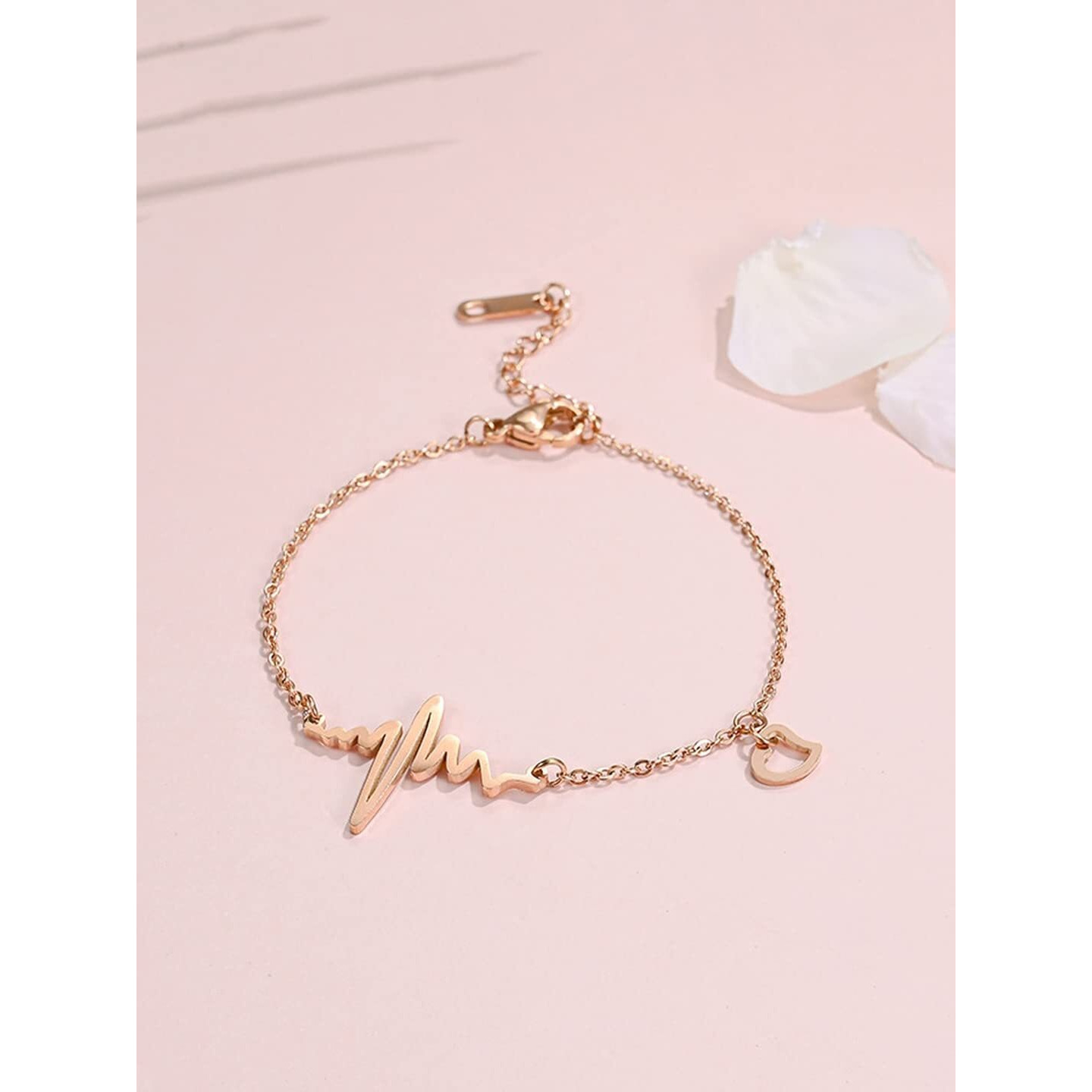 Yellow Chimes Anklets for Women Rose Gold-Plated Stainless Steel Heartbeat Charm Anklet For Women and Girls Valentine Gift for Girls