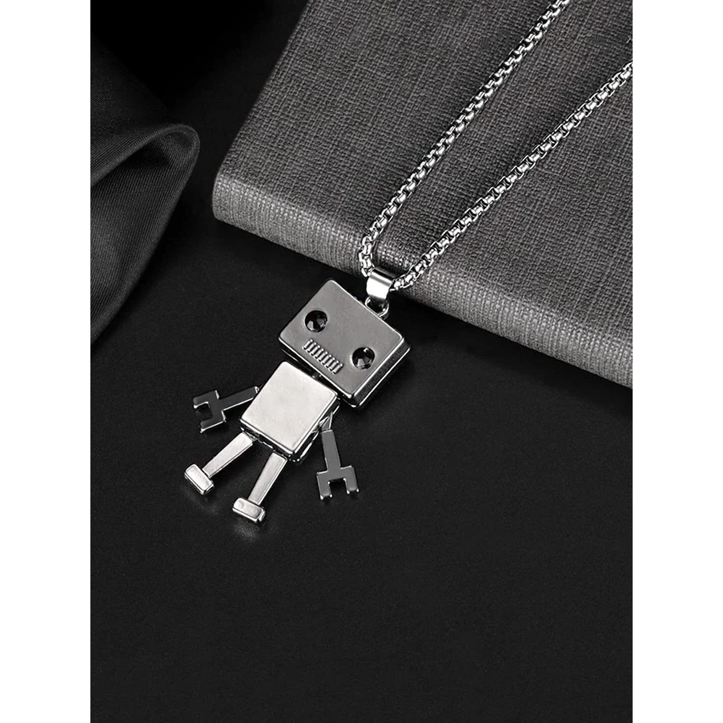 Yellow Chimes Chain Pendant for Girls Silver Chain Men Pendant Silver Toned Robot Design Locket Chain Pendant for Women and Men.