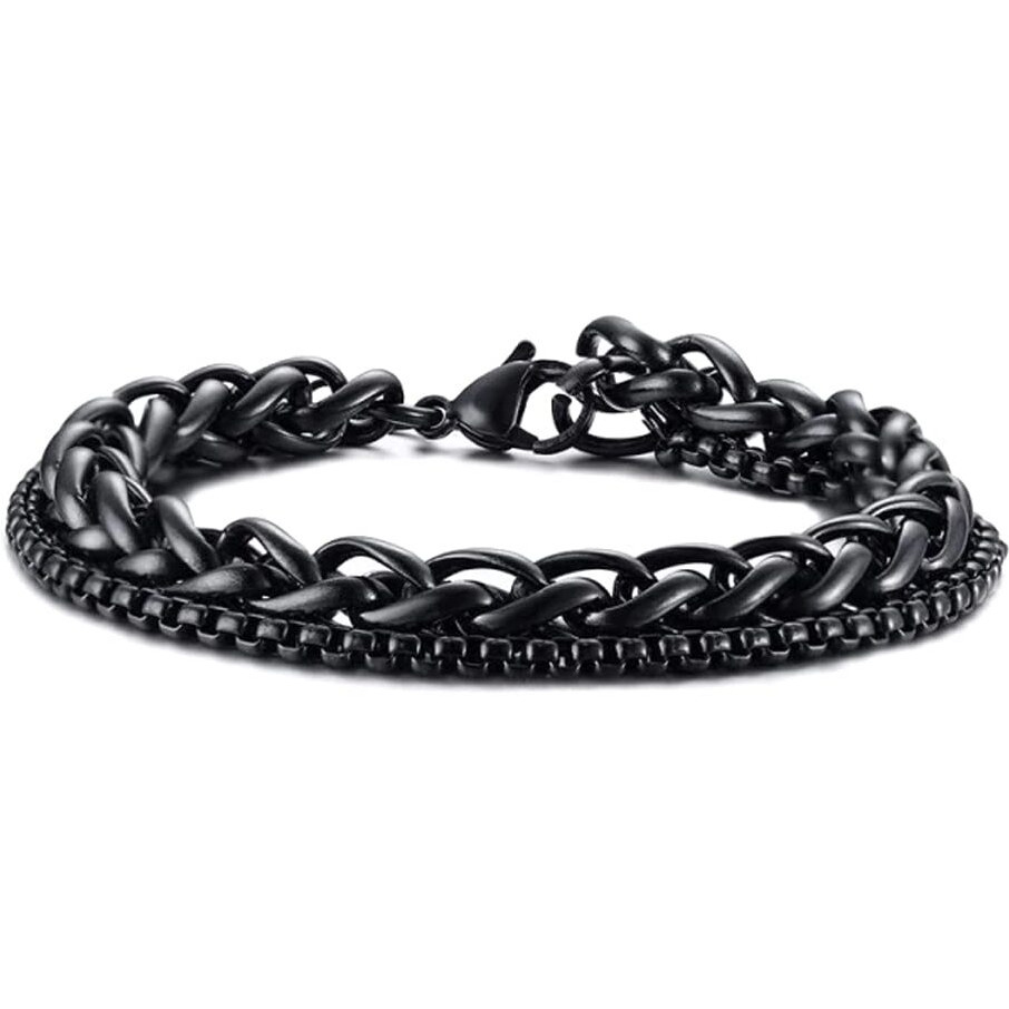 Yellow Chimes Bracelet for Men Stainless Steel Double Layer Figaro Black Chain Bracelet for Men and Boys