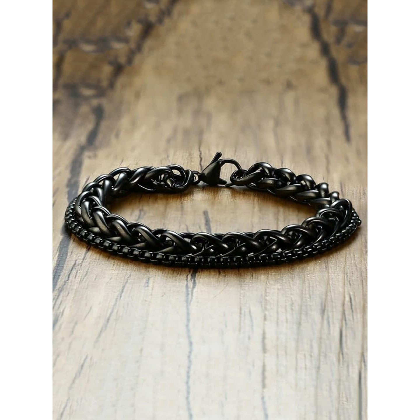Yellow Chimes Bracelet for Men Stainless Steel Double Layer Figaro Black Chain Bracelet for Men and Boys