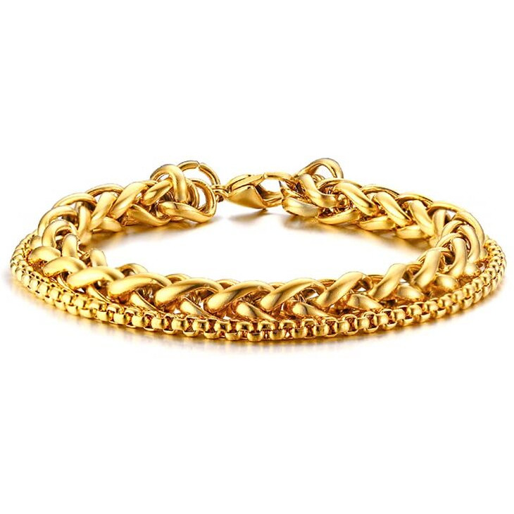 Yellow Chimes Bracelet for Men Stainless Steel Double Layer Figaro Golden Chain Bracelet for Men and Boys
