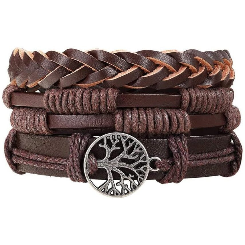 Yellow Chimes Leather Bracelet for Men Wide Brown Color Multi-Layred Leather Wrap,Charm Bracelet Set for Men and Boys