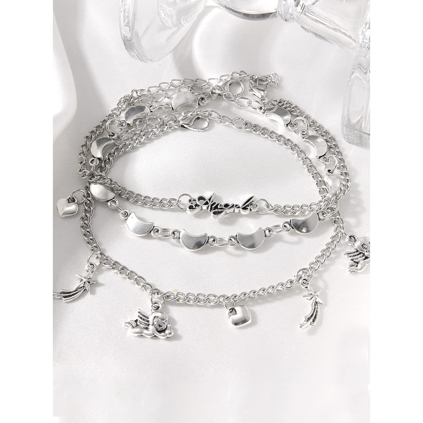 Yellow Chimes Combo Bracelets for Women 3 Pcs MultiLayer Silver Plated Stack Bracelet Set For Women and Girls