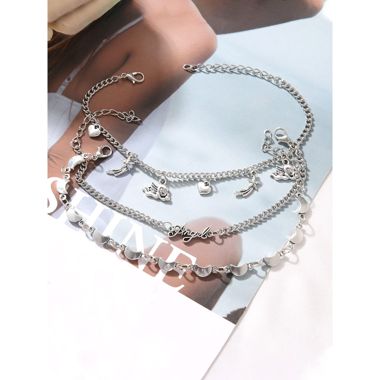Yellow Chimes Combo Bracelets for Women 3 Pcs MultiLayer Silver Plated Stack Bracelet Set For Women and Girls
