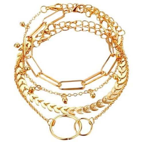 Yellow Chimes Combo Bracelets for Women 4 Pcs Chain & Links Gold Plated Multi Layered Bracelet Set for Women and Girls