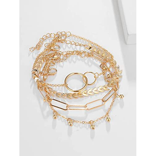 Yellow Chimes Combo Bracelets for Women 4 Pcs Chain & Links Gold Plated Multi Layered Bracelet Set for Women and Girls
