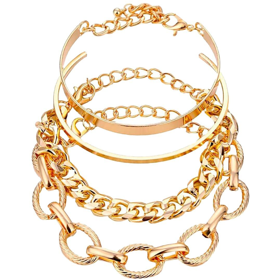 Yellow Chimes Combo Bracelets for Women Gold Plated 4 Pcs Chain Bracelet Set For Women and Girls