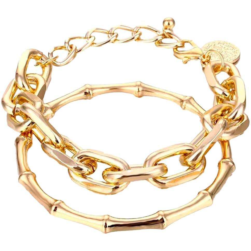 Yellow Chimes Combo Bracelets for Women Gold Plated 2 Pcs Adjustable Chain Bracelet Set for Women and Girls
