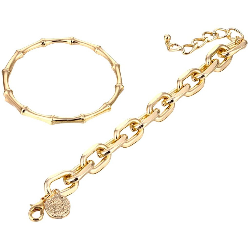 Yellow Chimes Combo Bracelets for Women Gold Plated 2 Pcs Adjustable Chain Bracelet Set for Women and Girls