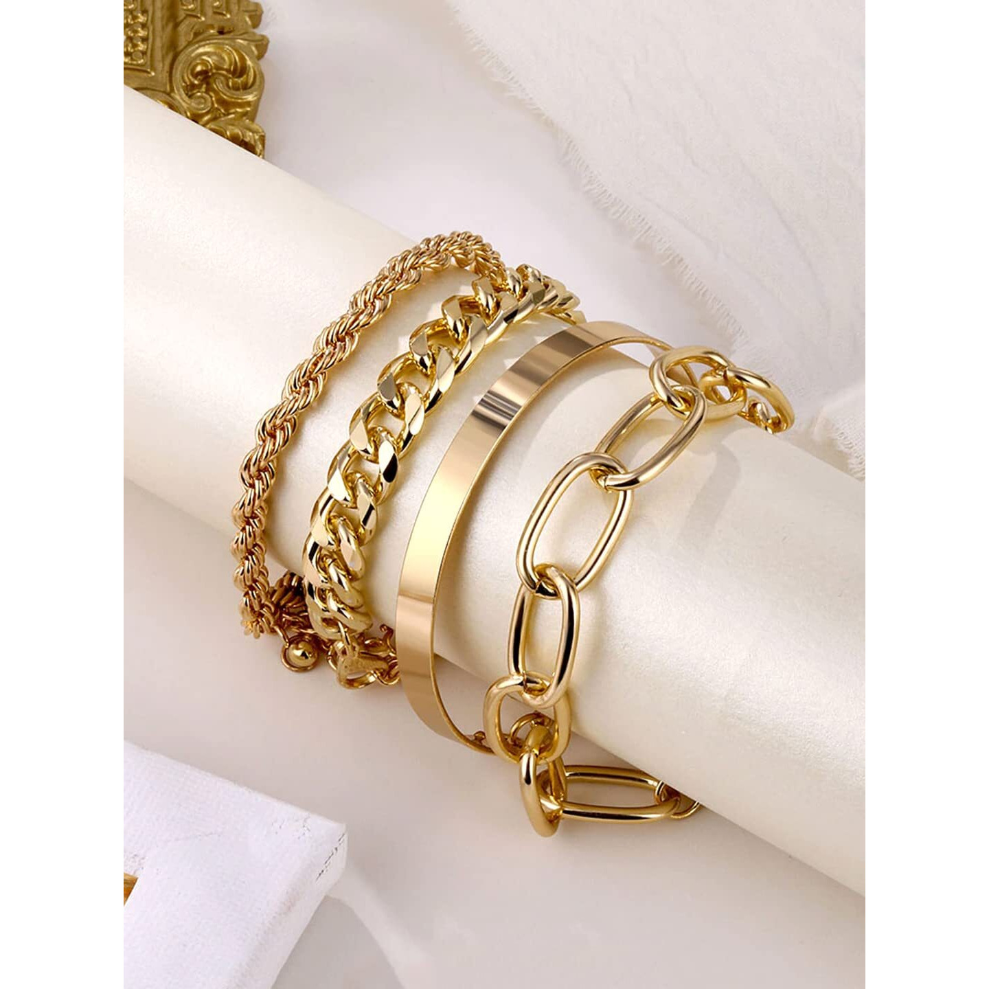 Yellow Chimes Combo Bracelets for Women 4 Pcs Gold Plated Bracelet Multilayer Stack Style Chain Bracelets Set for Women and Girls