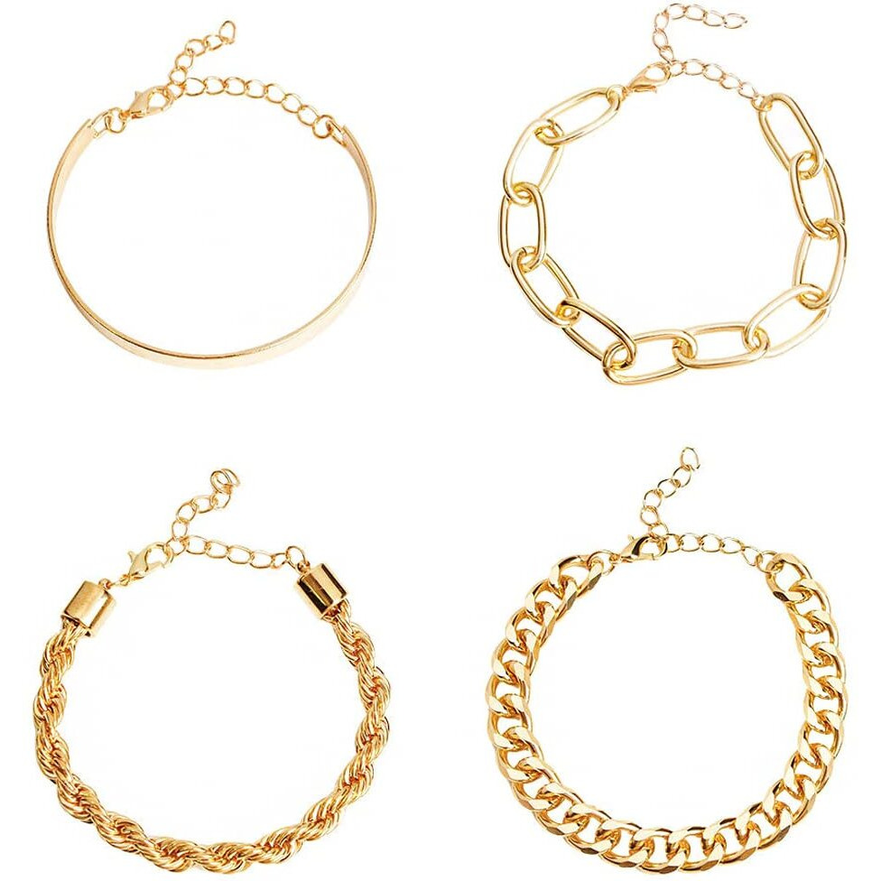 Yellow Chimes Combo Bracelets for Women 4 Pcs Gold Plated Bracelet Multilayer Stack Style Chain Bracelets Set for Women and Girls