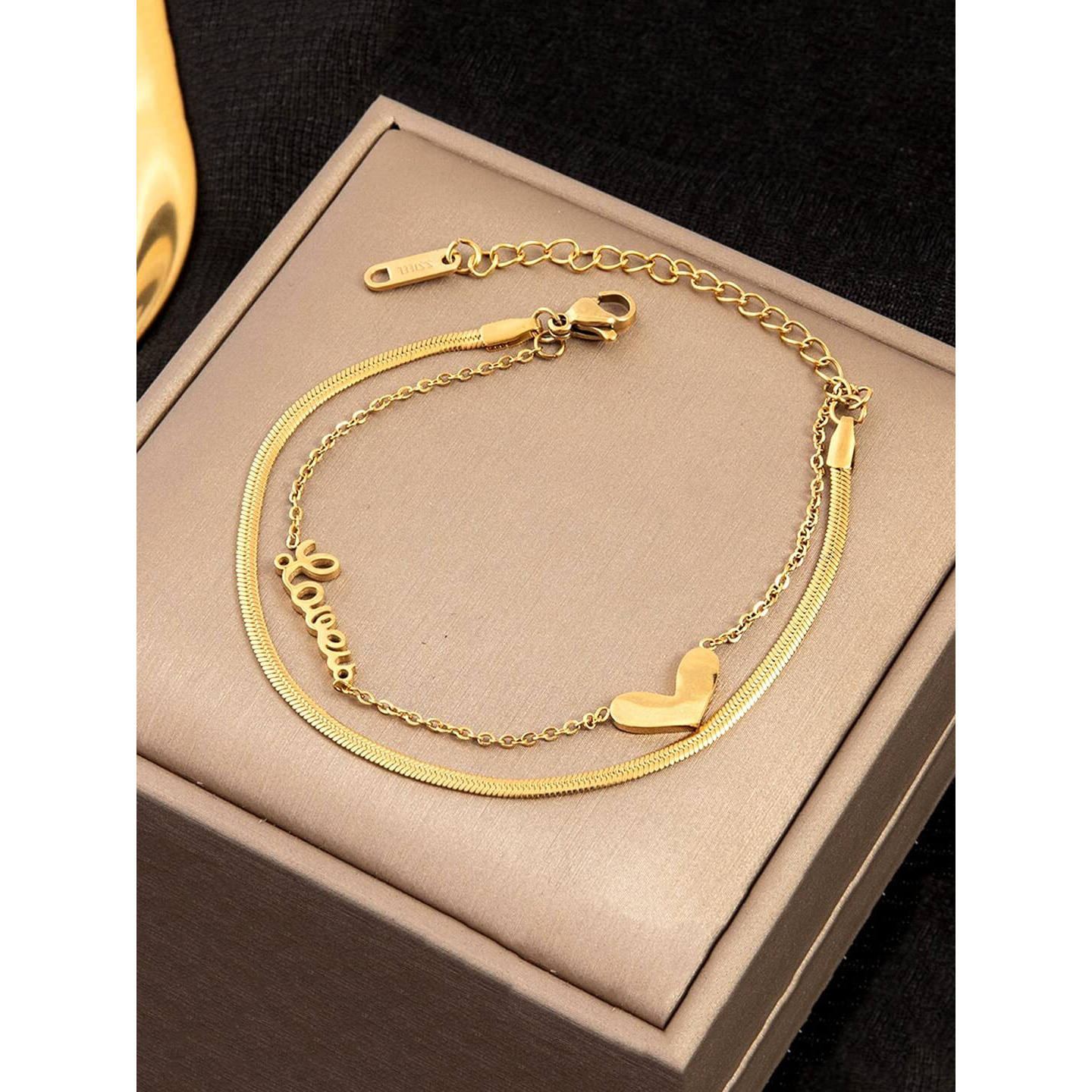 Yellow Chimes Chain Bracelet for Women Gold-Plated 2 Layered Stainless Steel Heart Charm Love Bracelet For Women and Girls