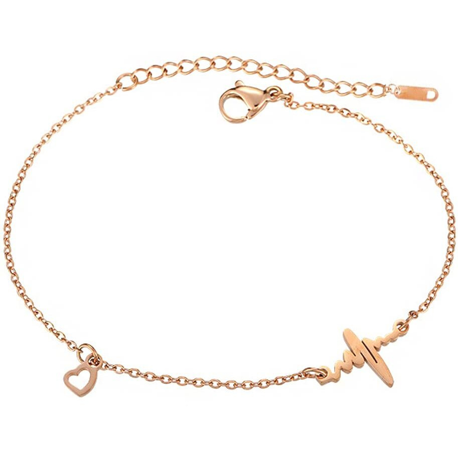 Yellow Chimes Bracelet for Women Rose Gold-Plated Stainless Steel Heartbeat Love Heart Charm Bracelet For Women and Girls Valentine Gift for Girls
