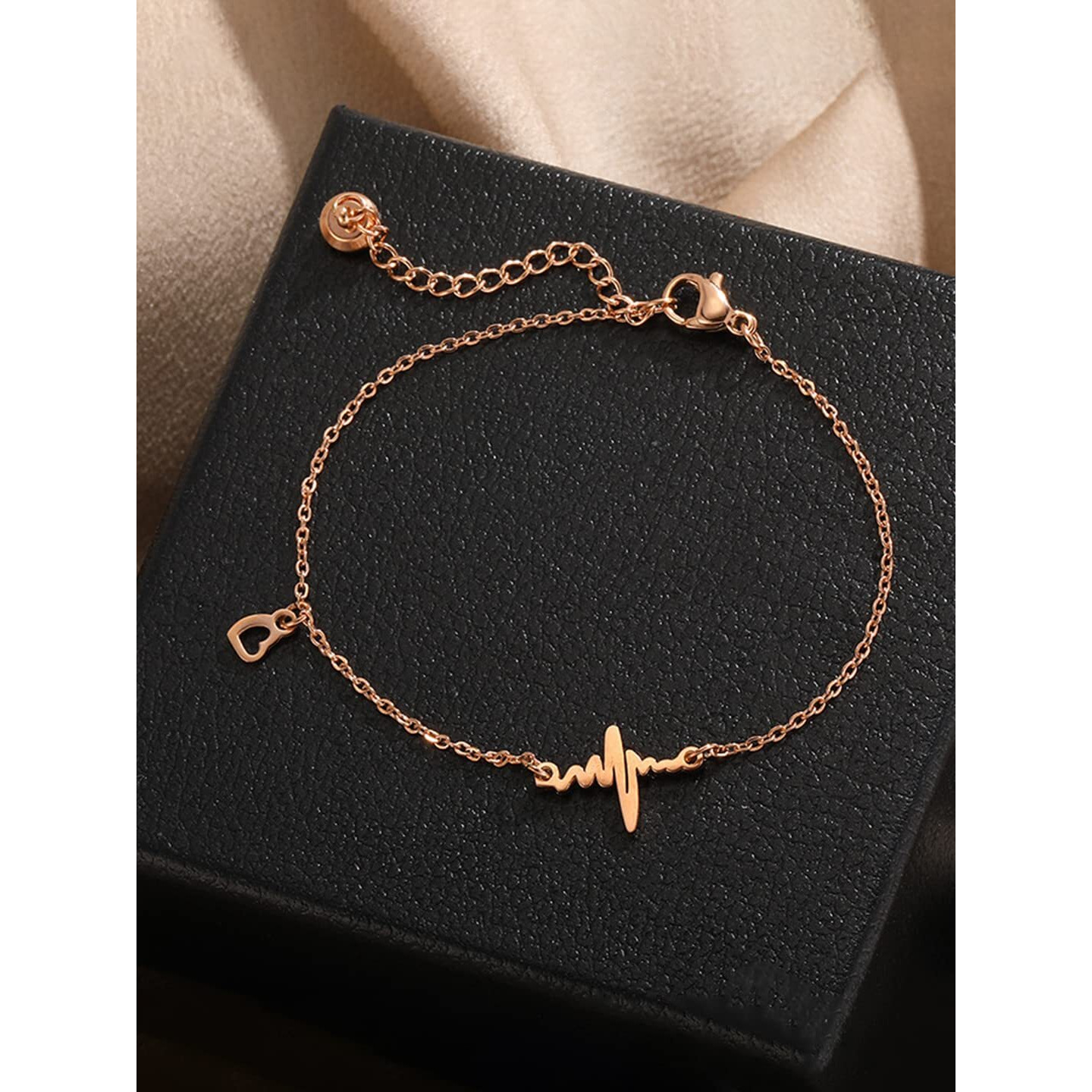 Yellow Chimes Bracelet for Women Rose Gold-Plated Stainless Steel Heartbeat Love Heart Charm Bracelet For Women and Girls Valentine Gift for Girls