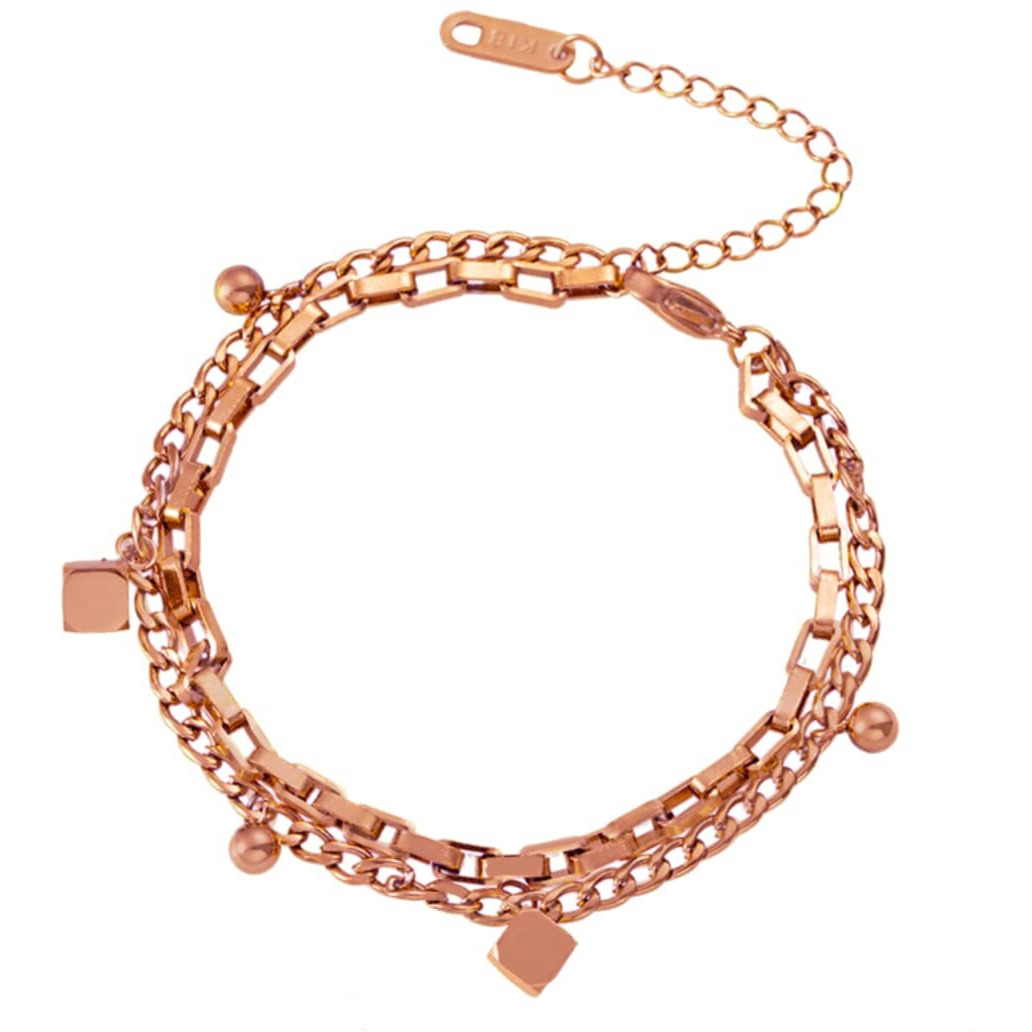 Yellow Chimes Chain Bracelet for Women Rose Gold-Plated Stainless Steel Layered Link Chain Bracelet For Women and Girls