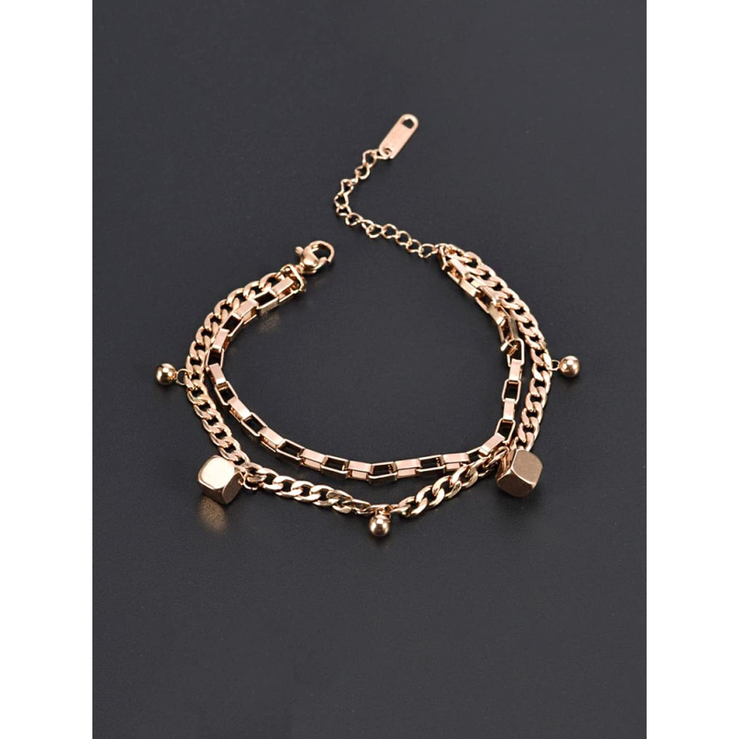 Yellow Chimes Chain Bracelet for Women Rose Gold-Plated Stainless Steel Layered Link Chain Bracelet For Women and Girls