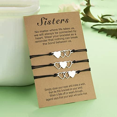 Yellow Chimes Bracelet for Women and Girls Fashion Silver Sister Bracelets for Women Girls | 3 Pcs Heart Shaped Best Sister Bracelets Set |Gift for Sister Bracelets Combo