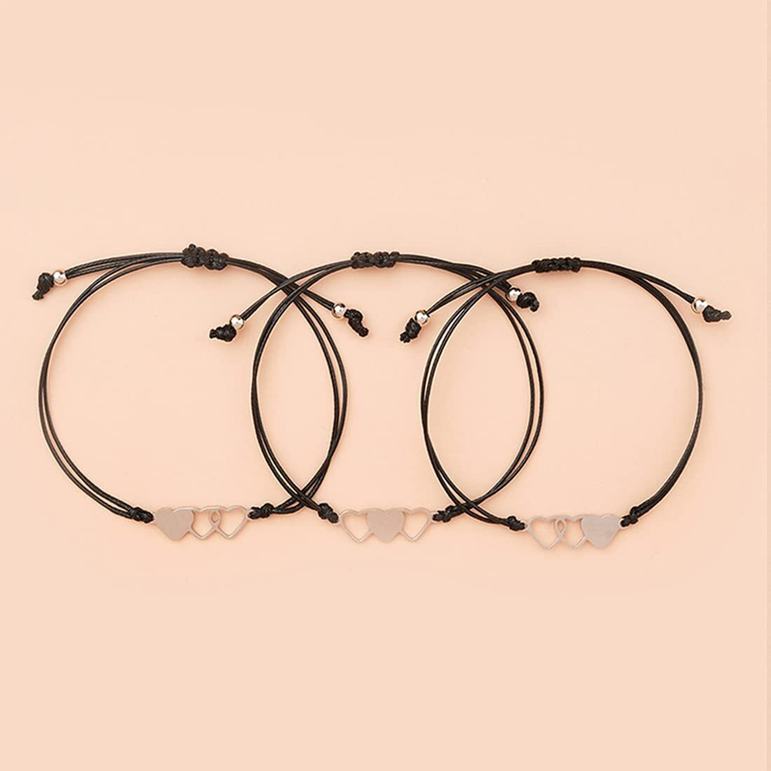Yellow Chimes Bracelet for Women and Girls Fashion Silver Friendship Bracelets for Women Girls | 3 Pcs Heart Shaped Best Friends Bracelets Set |Gift for Best Friend Friendship Bff Bracelets