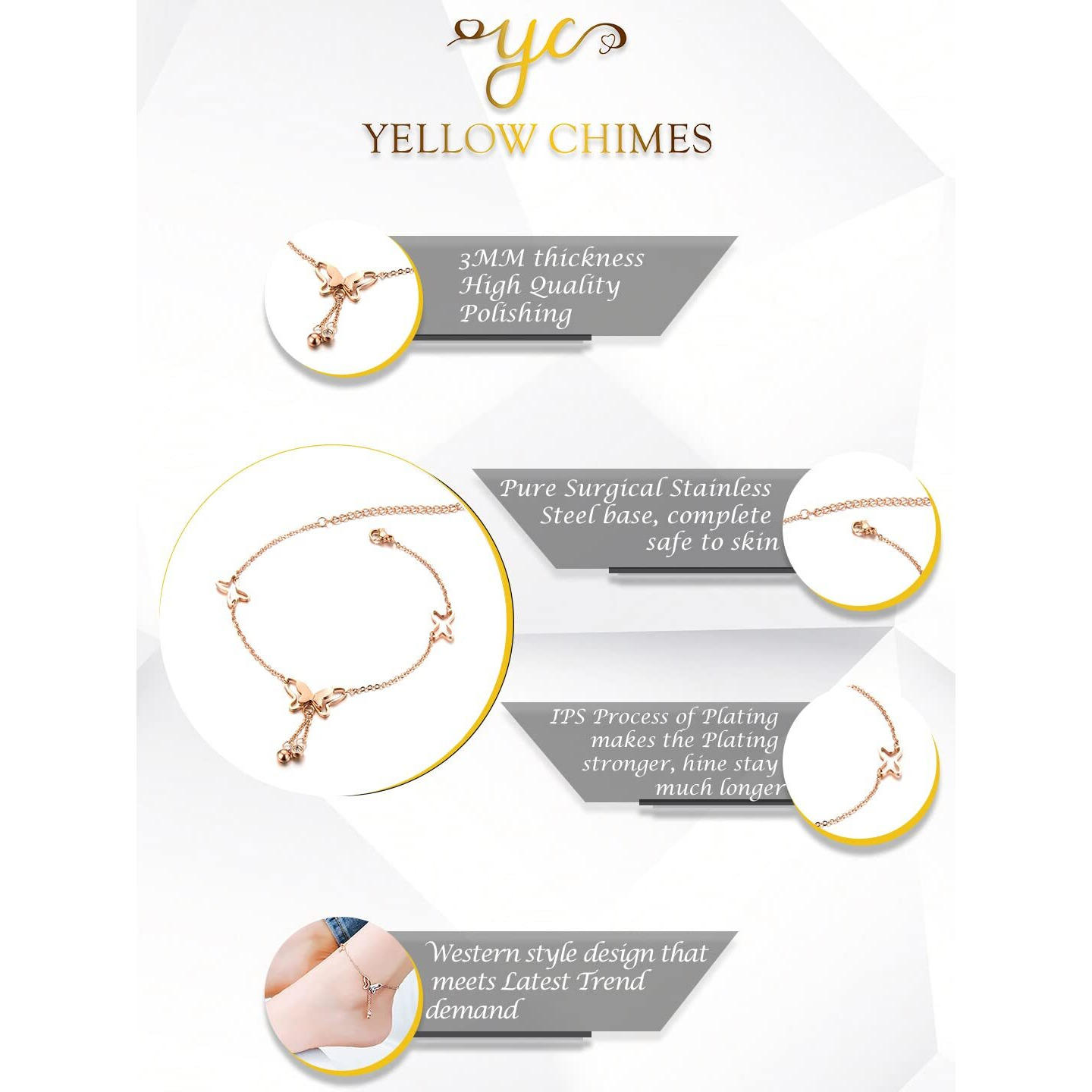 Yellow Chimes Anklets for Women Charm Hagging inter-linked Chain Style Chic Anklet for Women and Girls Valentine Gift for Girls