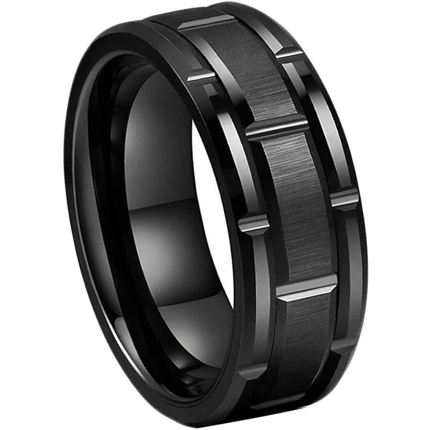 Yellow Chimes Black Rings For Men | Pack of 1 Stainless Steel Men Ring | Brick Design Black Finger Ring for Boys | Ideal Gift For Men and Boys